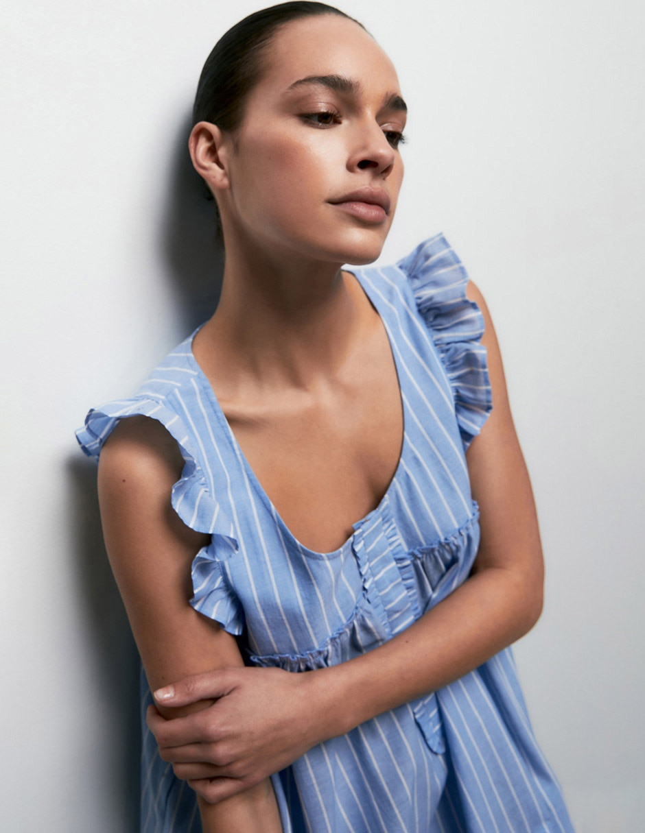Camisón Sfera estampado a rayas de algodón